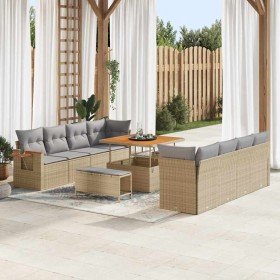 Conjunto de sofá de jardín con cojín 11 pcs beige y gris claro