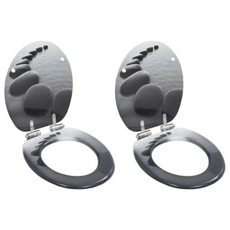 Asiento inodoro WC 2 uds tapa de cierre suave MDF diseño rocas