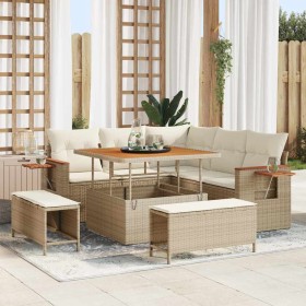 Conjunto de sofá de jardín con cojín 8 pcs beige y crema