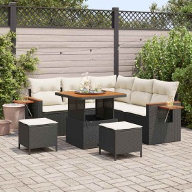 Conjunto de sofá de jardín 8 pcs Negro y crema 80 x 80 x 71 cm