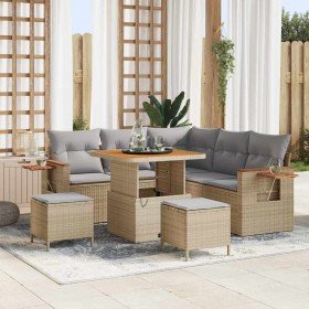 Conjunto de sofá de jardín con cojín 8 pcs beige y gris claro