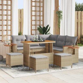 Conjunto de sofá de jardín con cojín 9 pcs beige y gris claro