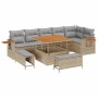 Conjunto de sofá de jardín con cojín 9 pcs beige y gris claro