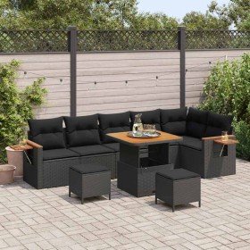 Conjunto de sofá de jardín 9 pcs Negro 80 x 80 x 71 cm