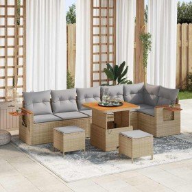 Conjunto de sofá de jardín con cojín 9 pcs beige y gris claro Conjunto de sofá de jardín con cojín 9 pcs beige y gris claro