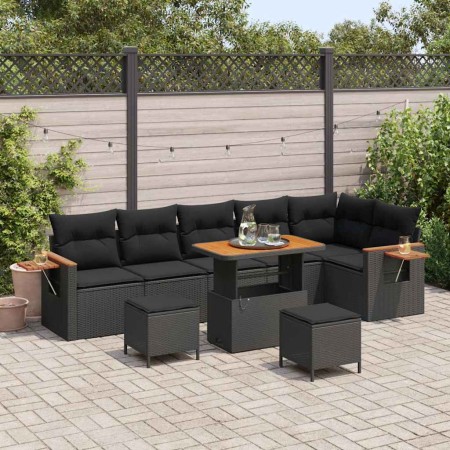 Conjunto de sofá de jardín 9 pcs Negro 90 x 55 x 71 cm