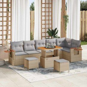 Conjunto de sofá de jardín con cojín 9 pcs beige y gris claro Conjunto de sofá de jardín con cojín 9 pcs beige y gris claro
