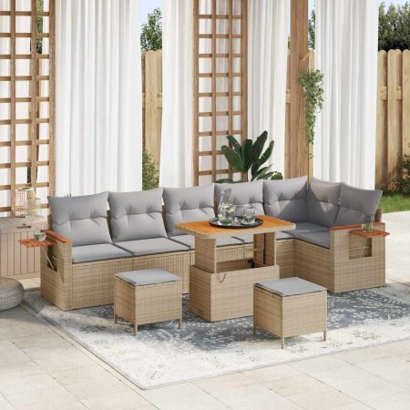 Conjunto de sofá de jardín con cojín 9 pcs beige y gris claro