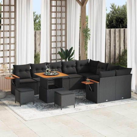 Conjunto de sofá de jardín Manual 12 pcs Negro 80 x 80 x 71 cm