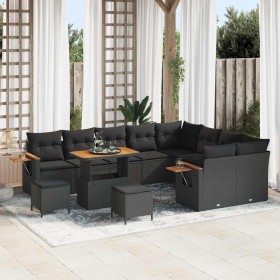 Conjunto de sofá de jardín 12 pcs Negro 90 x 55 x 71 cm