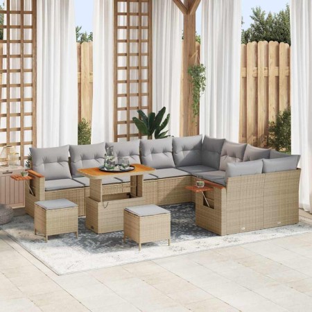 Conjunto de sofá de jardín con cojín 12 pcs beige y gris claro