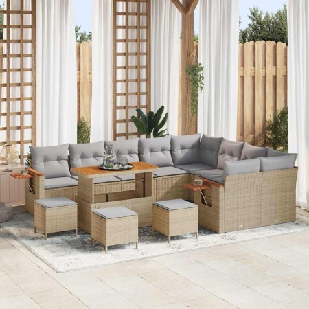 Conjunto de sofá de jardín con cojín 13 pcs beige y gris claro