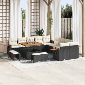 Conjunto de sofá de jardín con cojín 13 pcs Negro y crema