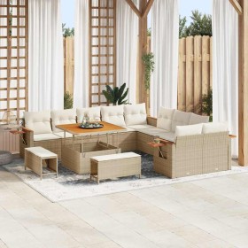 Conjunto de sofá de jardín con cojín 13 pcs beige y crema