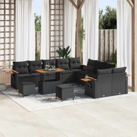 Conjunto de sofá de jardín 13 pcs Negro 90 x 55 x 71 cm