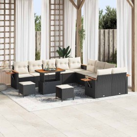 Conjunto de sofá de jardín 13 pcs Negro y crema 90 x 55 x 71 cm