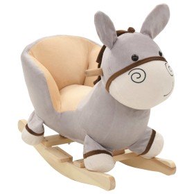 Burro balancín de peluche con respaldo gris 60x32x55 cm