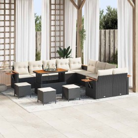 Conjunto de sofá de jardín con cojín 14 pcs Negro y crema