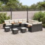 Conjunto de sofá de jardín con cojín 14 pcs Negro y crema