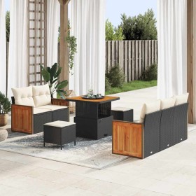 Conjunto de sofá de jardín 8 pcs Negro y crema 80 x 80 x 71 cm