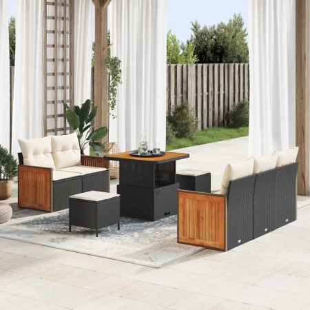 Conjunto de sofá de jardín 8 pcs Negro y crema 80 x 80 x 71 cm