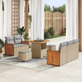 Conjunto de sofá de jardín con cojín 8 pcs beige y gris claro