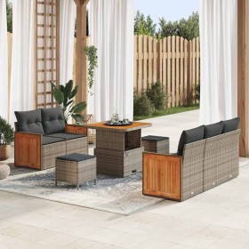 Conjunto de sofá de jardín con cojín 8 pcs Gris 80 x 80 x 71 cm