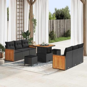 Conjunto de sofá de jardín Manual 9 pcs Negro 80 x 80 x 71 cm