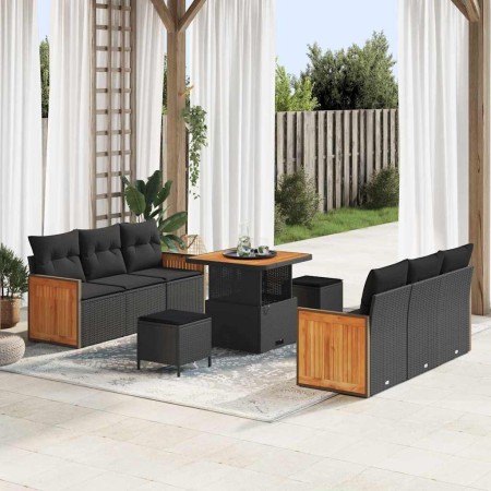 Conjunto de sofá de jardín Manual 9 pcs Negro 80 x 80 x 71 cm
