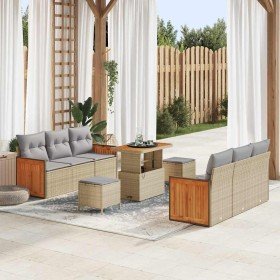 Conjunto de sofá de jardín con cojín 9 pcs beige y gris claro