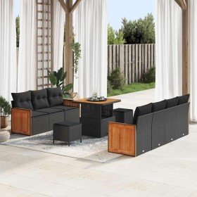 Conjunto de sofá de jardín Manual 10 pcs Negro 80 x 80 x 71 cm Conjunto de sofá de jardín Manual 10 pcs Negro 80 x 80 x 71 cm
