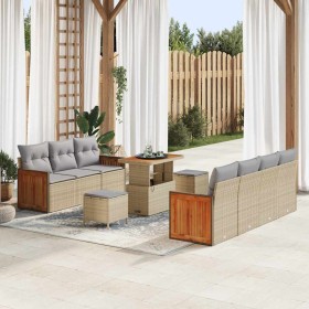 Conjunto de sofá de jardín con cojín 10 pcs beige y gris claro