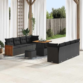 Conjunto de sofá de jardín Manual 11 pcs Negro 80 x 80 x 71 cm