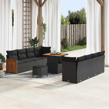 Conjunto de sofá de jardín Manual 11 pcs Negro 80 x 80 x 71 cm