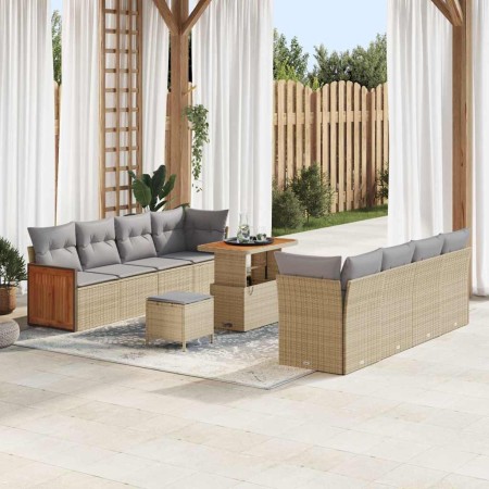 Conjunto de sofá de jardín con cojín 11 pcs beige y gris claro