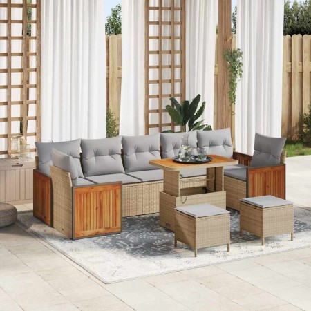 Conjunto de sofá de jardín con cojín 10 pcs beige y gris claro