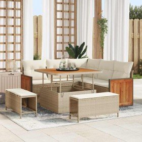Conjunto de sofá de jardín con cojín Manual 8 pcs beige y crema