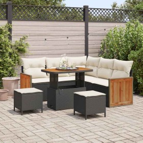 Conjunto de sofá de jardín 8 pcs Negro y crema 90 x 55 x 71 cm