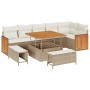 Conjunto de sofá de jardín con cojín 9 pcs beige y crema