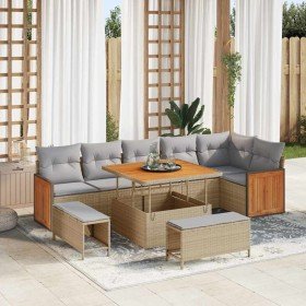 Conjunto de sofá de jardín con cojín 9 pcs beige y gris claro