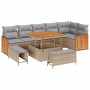 Conjunto de sofá de jardín con cojín 9 pcs beige y gris claro