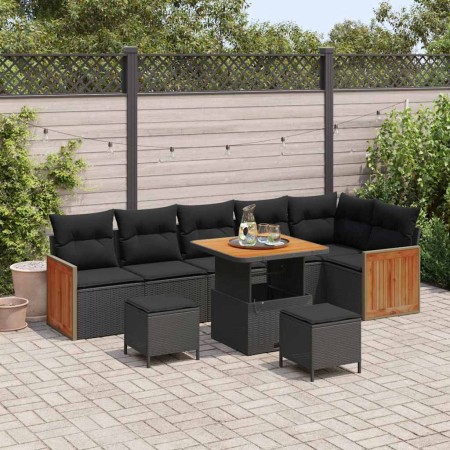 Conjunto de sofá de jardín 9 pcs Negro 80 x 80 x 71 cm