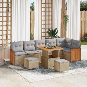 Conjunto de sofá de jardín con cojín 9 pcs beige y gris claro