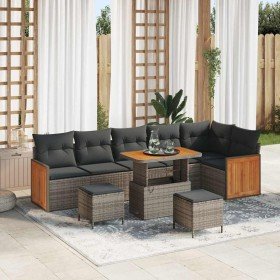 Conjunto de sofá de jardín con cojín 9 pcs Gris 90 x 55 x 71 cm Conjunto de sofá de jardín con cojín 9 pcs Gris 90 x 55 x 71 cm