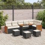 Conjunto de sofá de jardín con cojín 10 pcs Negro y crema
