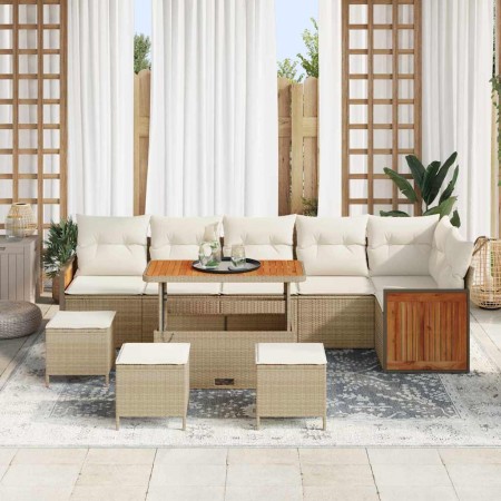 Conjunto de sofá de jardín con cojín 10 pcs beige y crema