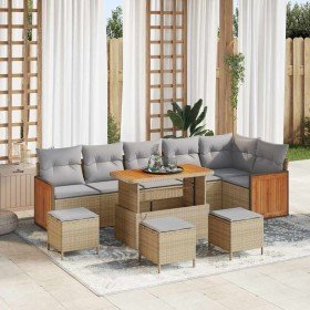 Conjunto de sofá de jardín con cojín 10 pcs beige y gris claro