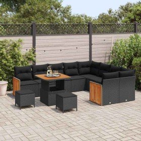 Conjunto de sofá de jardín 12 pcs Negro 80 x 80 x 71 cm Conjunto de sofá de jardín 12 pcs Negro 80 x 80 x 71 cm