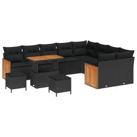 Conjunto de sofá de jardín 12 pcs Negro 90 x 55 x 71 cm