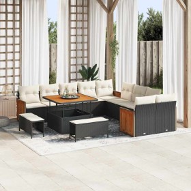 Conjunto de sofá de jardín con cojín 13 pcs Negro y crema